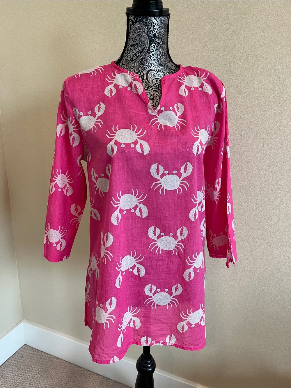 Charlie Paige Women’s Cotton Hot Pink Crab Print Tunic Top Size S/M